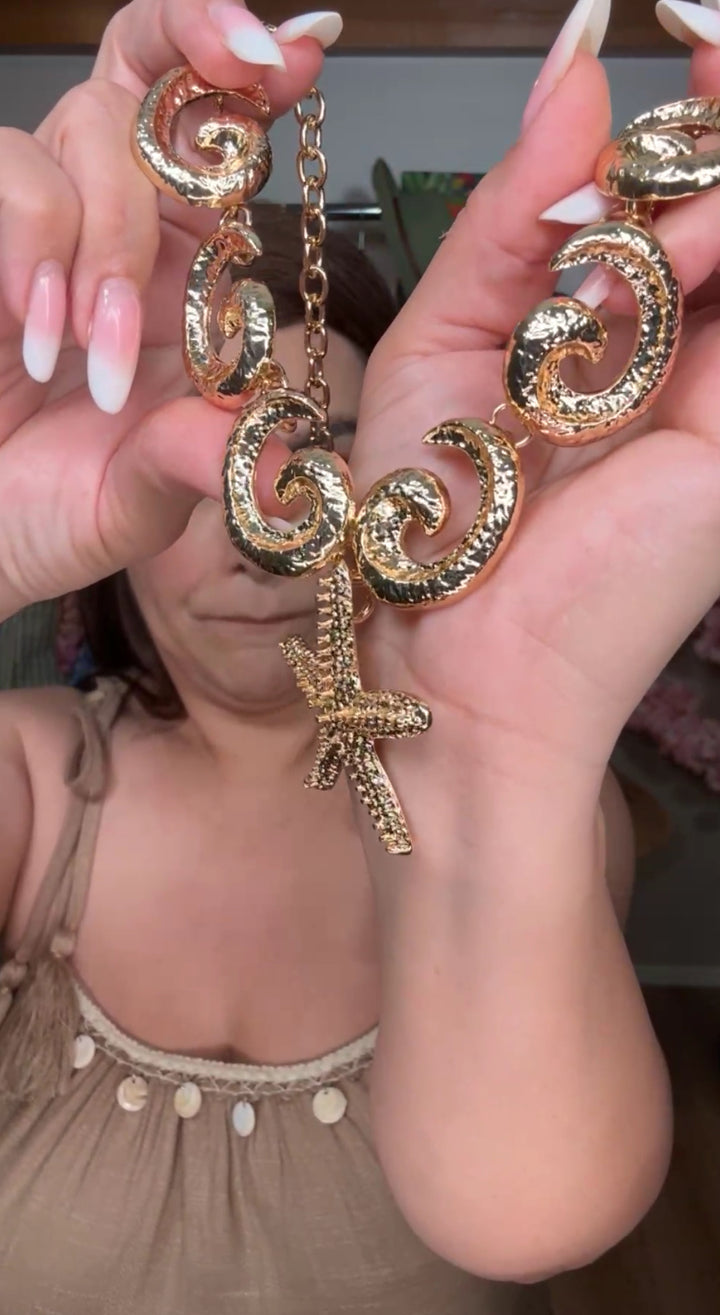 Collar Dorado Estrella De Mar Swirl Set (#116)