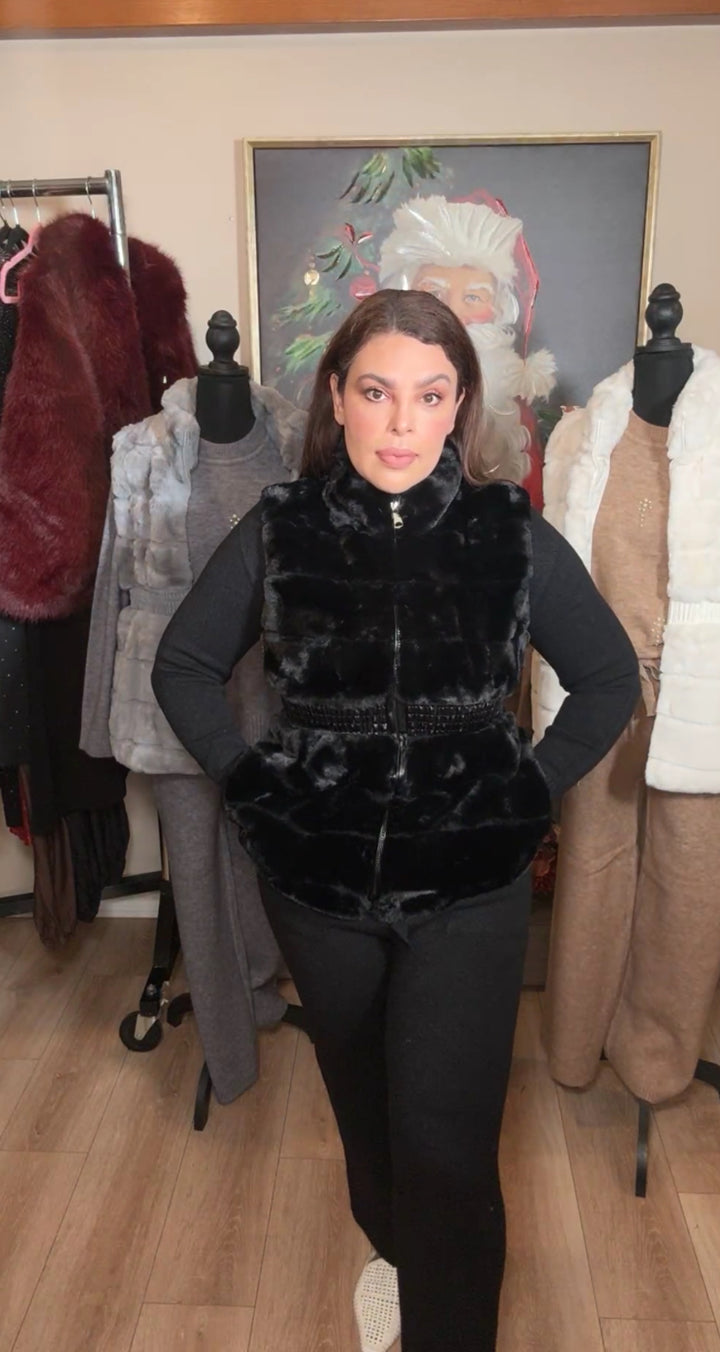 Chaleco negro fur &amp; leather (