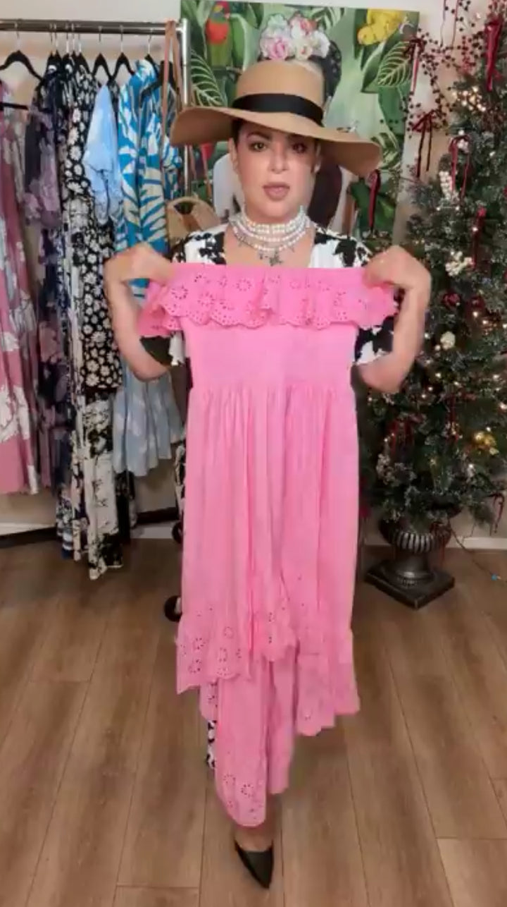 Vestido Rosa Barbie Eyelet Ruffles (#132)