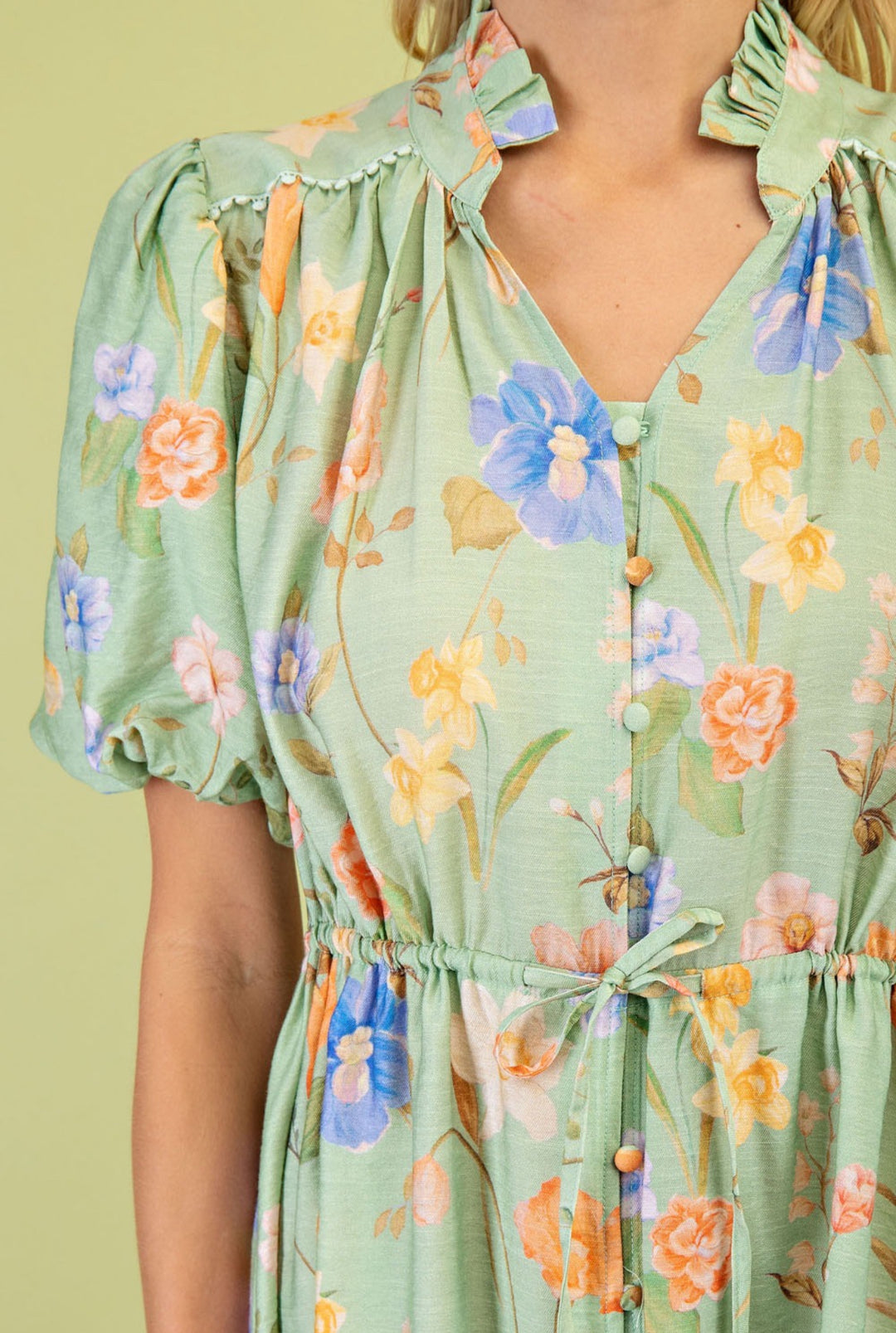 vestido menta floral romantico (#146)