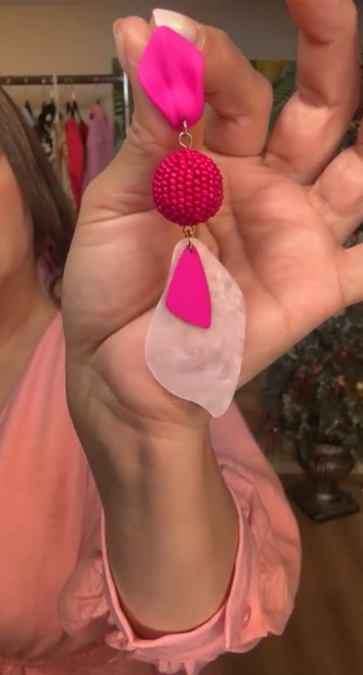 Arete Rosa Hojas y Ball (#109)