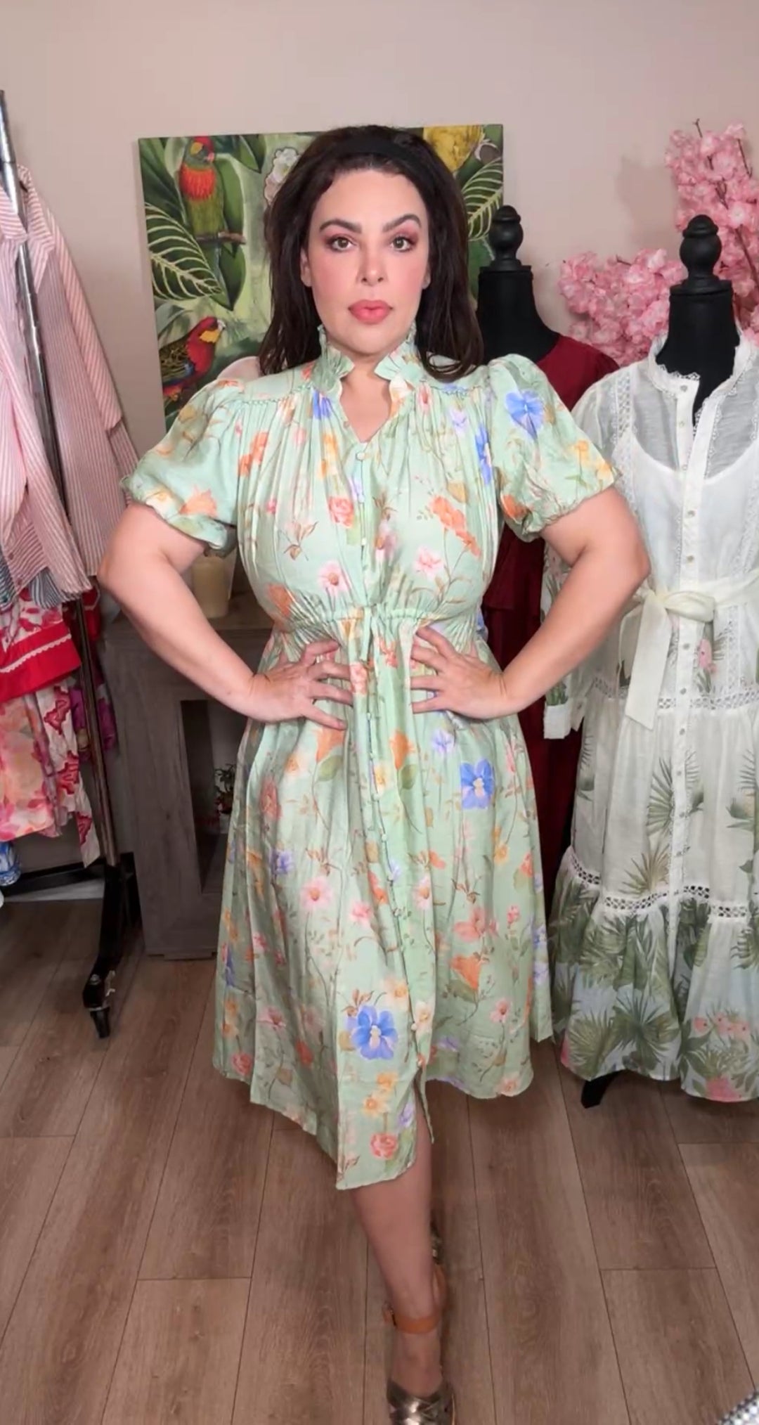 vestido menta floral romantico (#146)