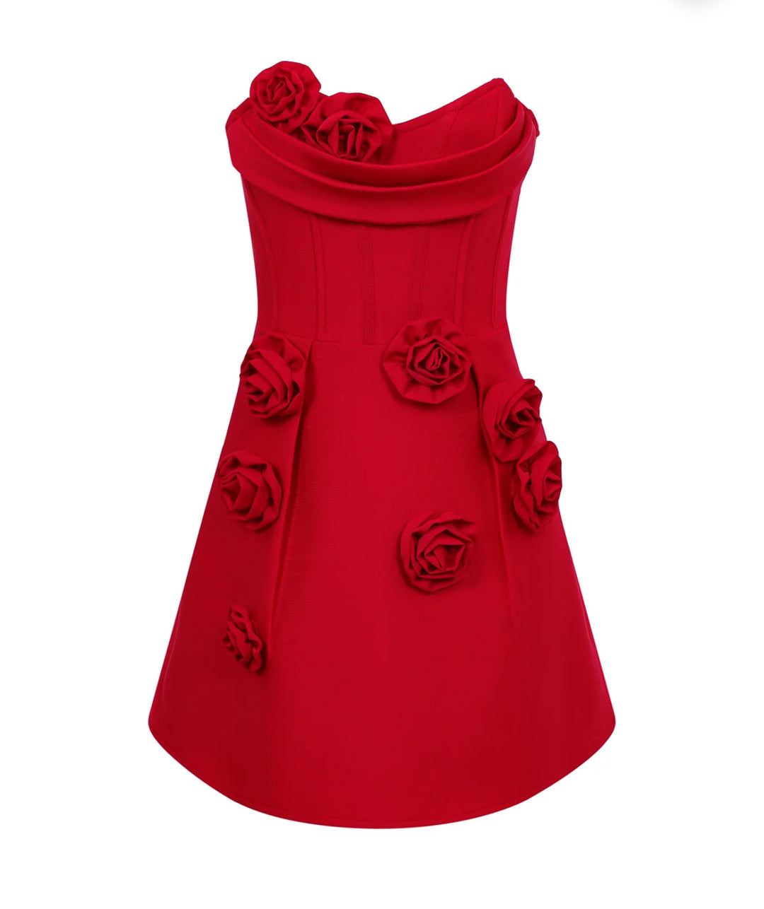 Vestido Rojo Corset Rosas 3D Corte A Stretch (#145)