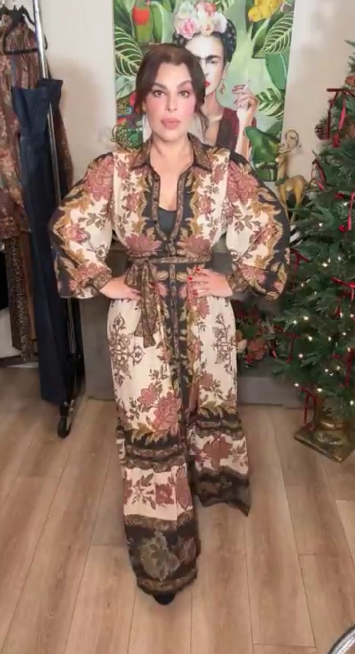 Vestido negro diseños mauve multi barroco maxi (#125)