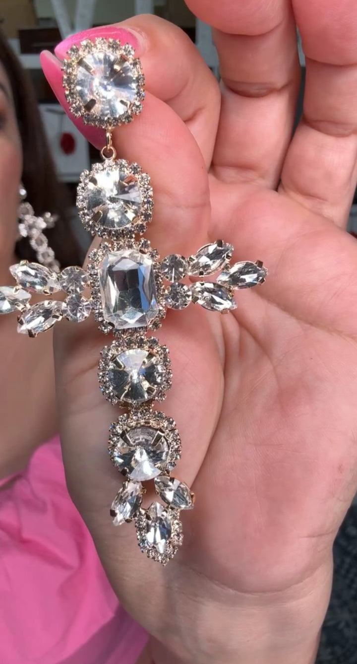 Arete Dorado Clear Cruz Pedreria Vintage (#101)