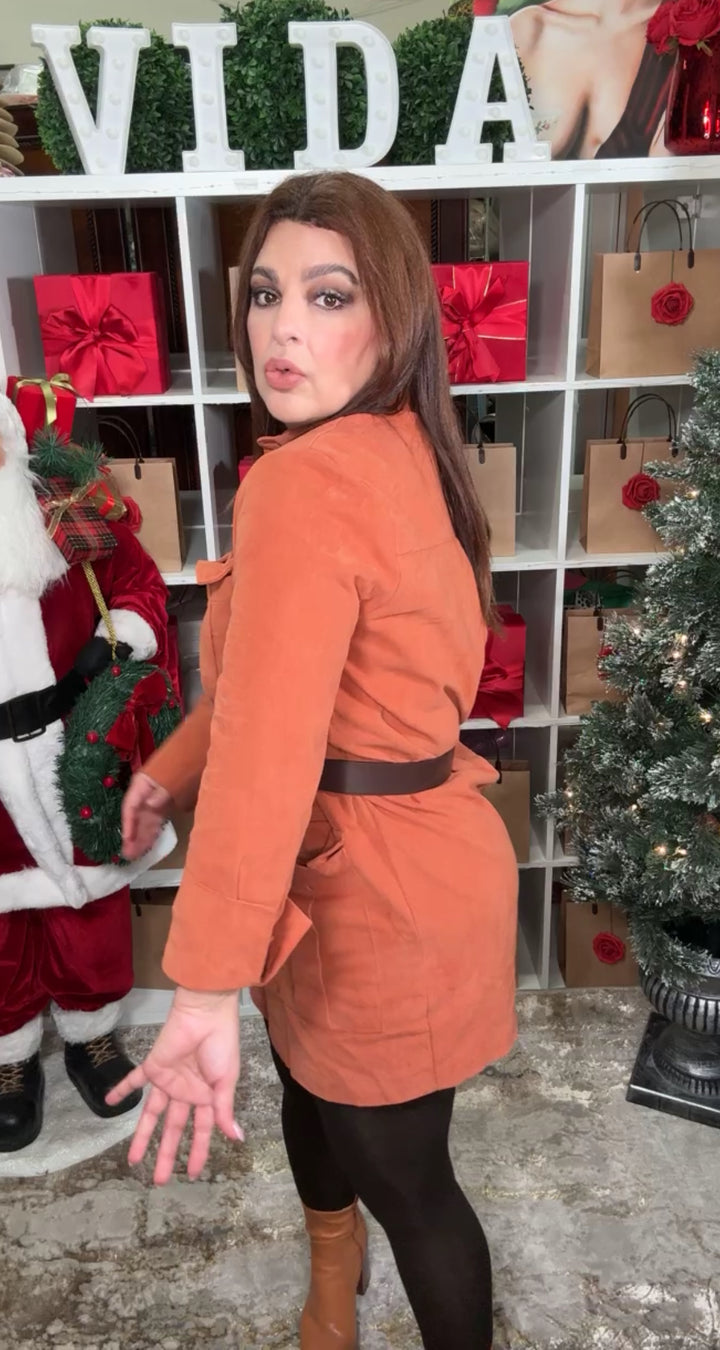 Vestido Rust con Cinto Café Safari (#192)
