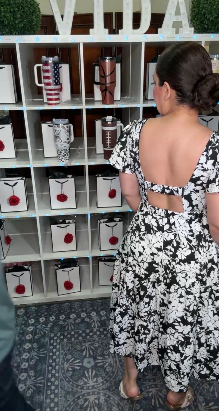 Vestido Blanco y Negro Floral Midi (#129)