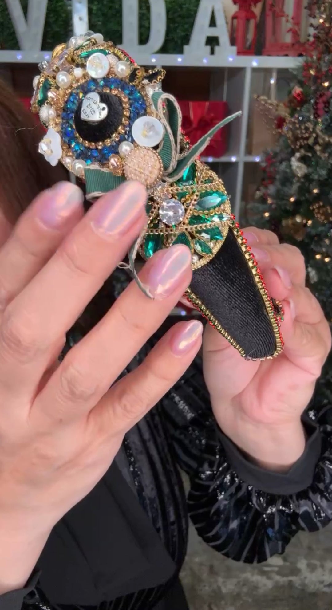 Diadema Verde Pedrería y Terciopelo (#137)