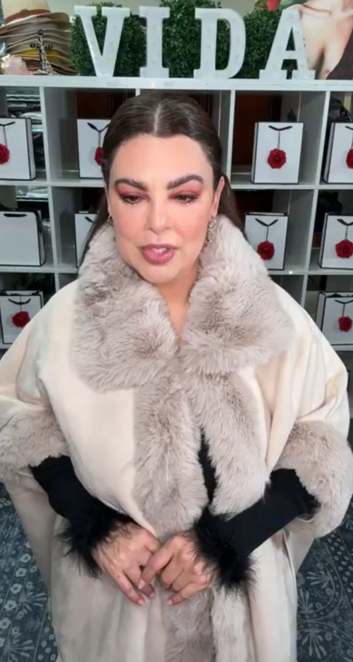 Abrigo Beige Western Fur Super Lux Barbas (#100)