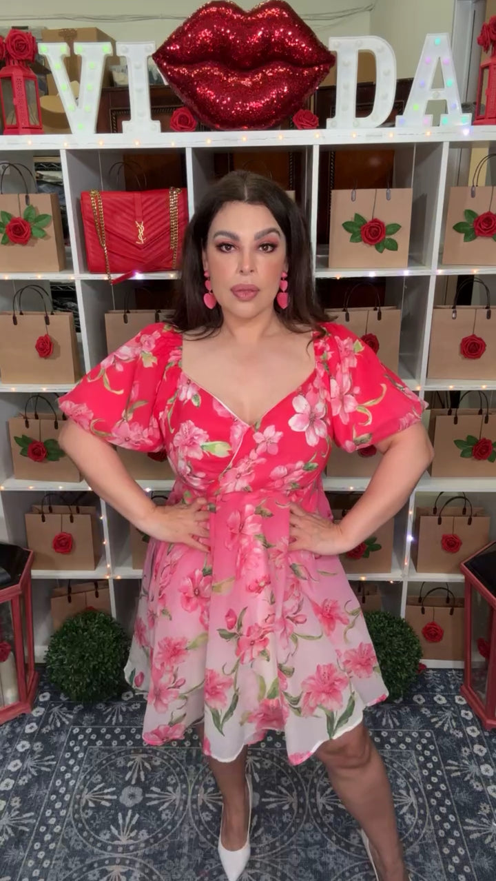 Vestido Rosa y Blanco Chifon Floral Ombre Mini (#268)