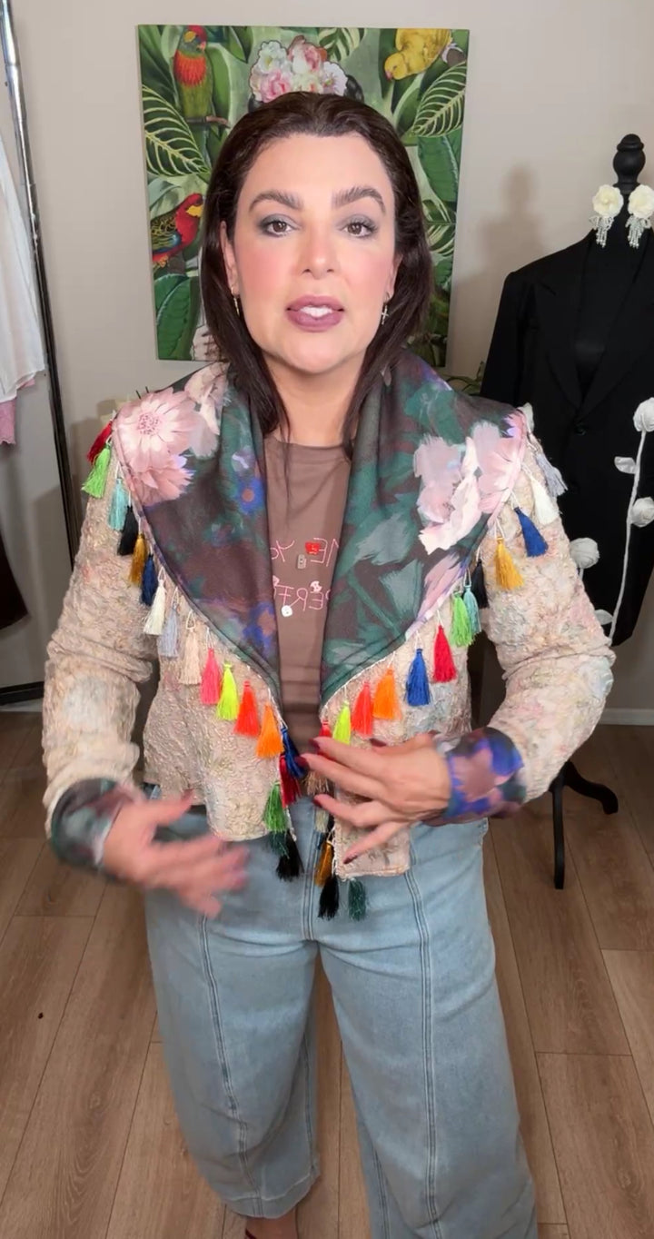 Blazer Floral Vintage Pompones Multicolor Torera Velvet Petit Pois (#105)