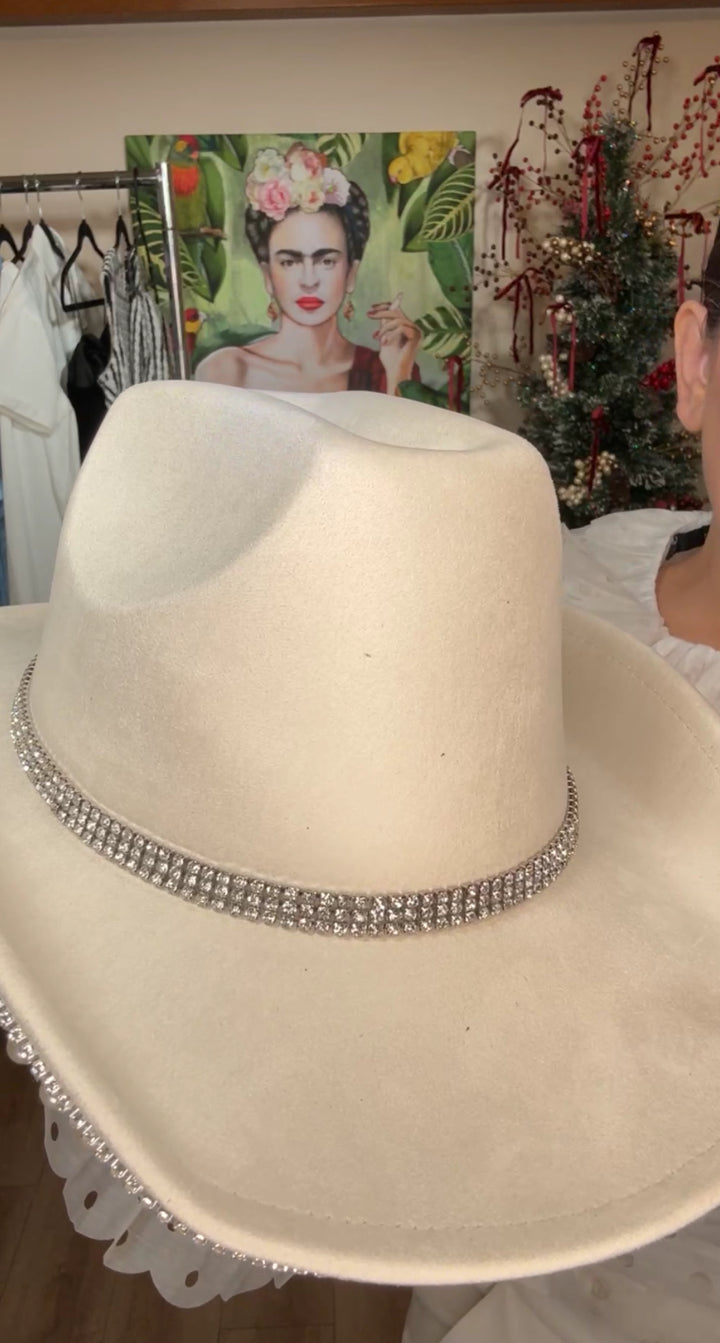 Sombrero Beige Perla y Diamante Western (#307)