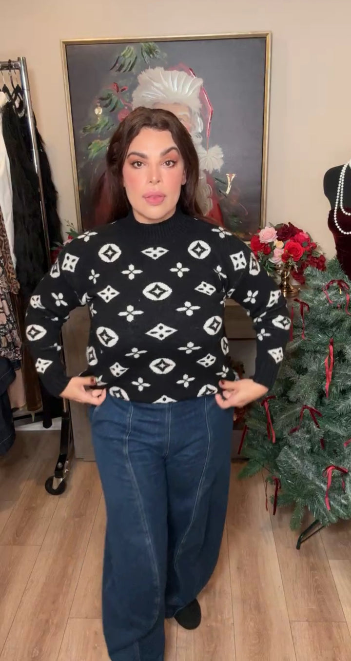 Sweater negro con blanco 100% cashmere (#142)