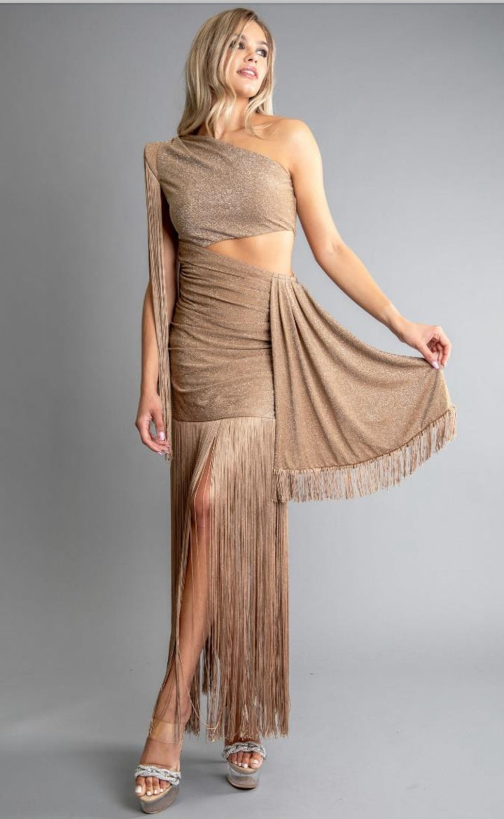 Vestido Mocha Stretch Metalico Barbas Tulum Lux