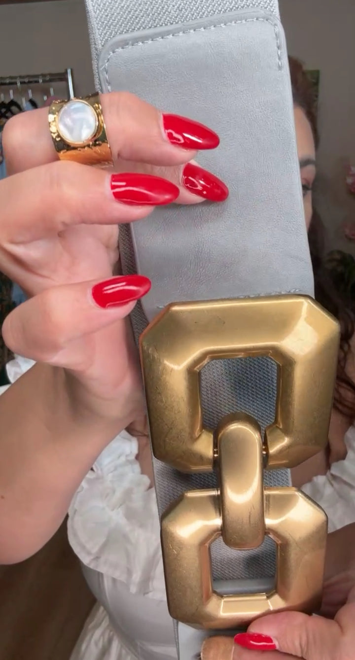 Cinto Gris Hebilla Dorado Antiguo Doble (#109)
