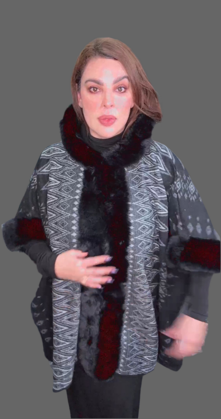 Shawl Negro y Gris Western Fur Unitalla (#285)