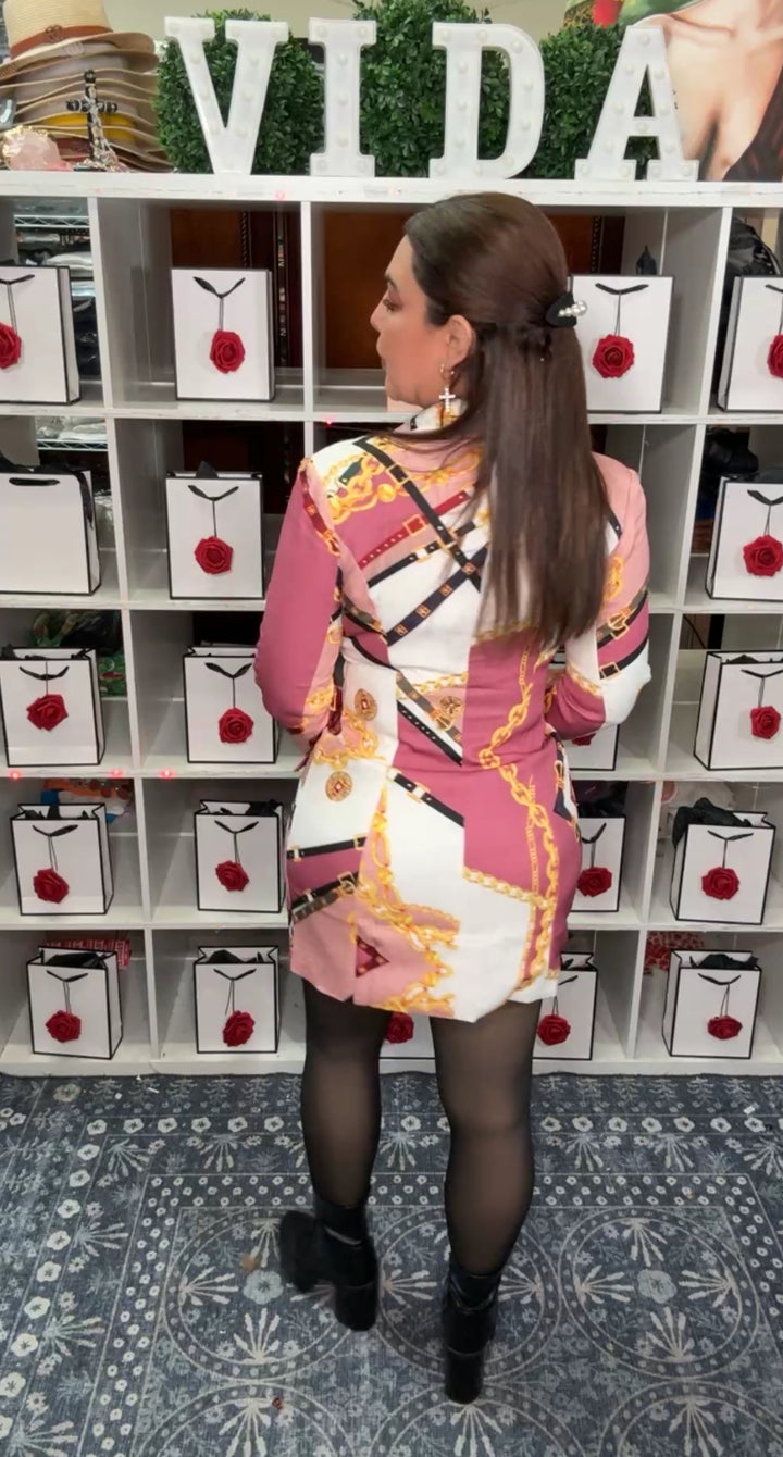 Vestido Mauve y Beige Latiste Cadenas Blazer (#133)
