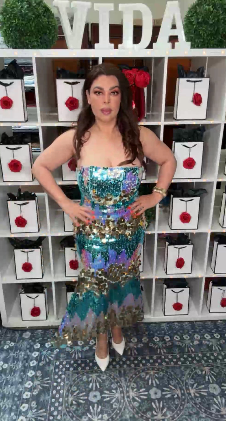 Vestido Azul y Dorado Sirena Lentejuela (#116)