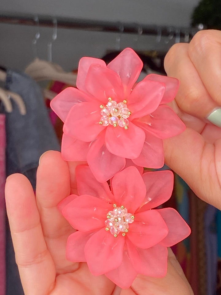 Arete Rosa Flor 3D Mediano (#132)
