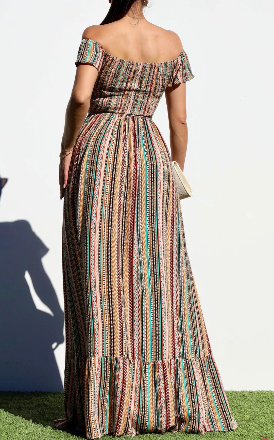 Vestido Mocha y Verde Bohemio Top Elastico Maxi (#167)