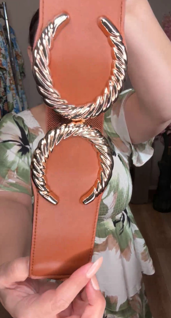 cinto camel hebilla doble C oro (#114)