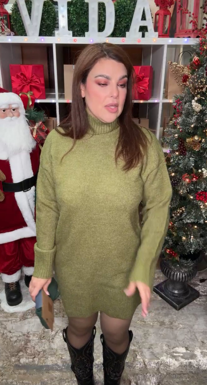 Vestido Verde De Punto Cuello Alto Relax (#170)