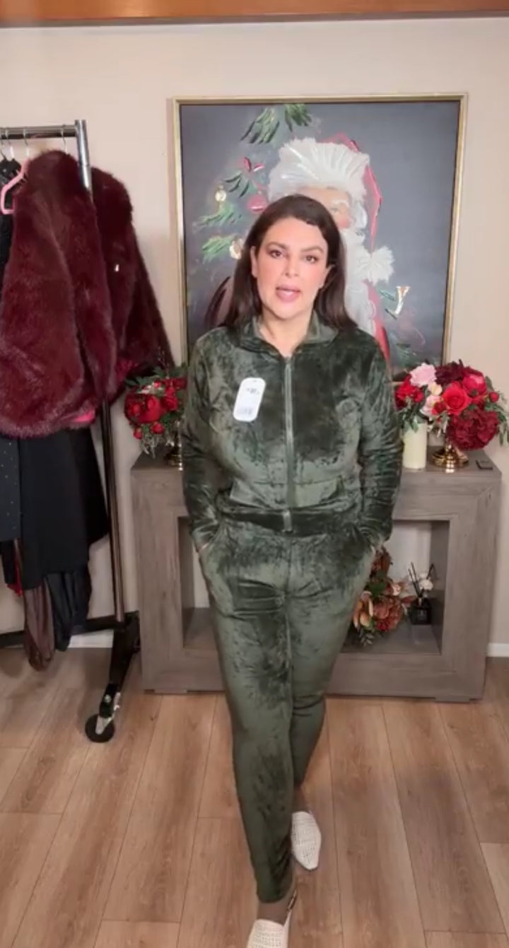 Set verde militar de terciopelo stretch 2 piezas (#151)