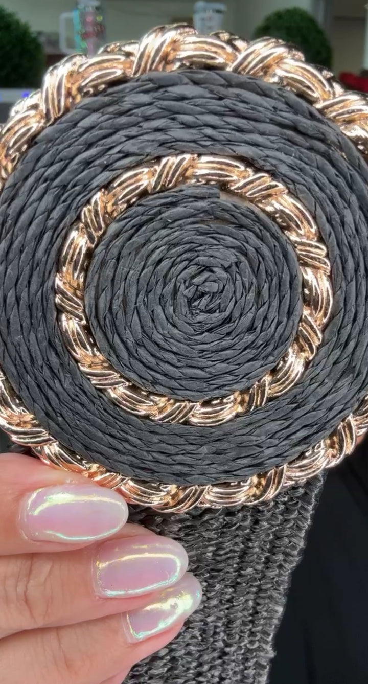 Cinto Negro y Dorado Rafia Stretch (#126)