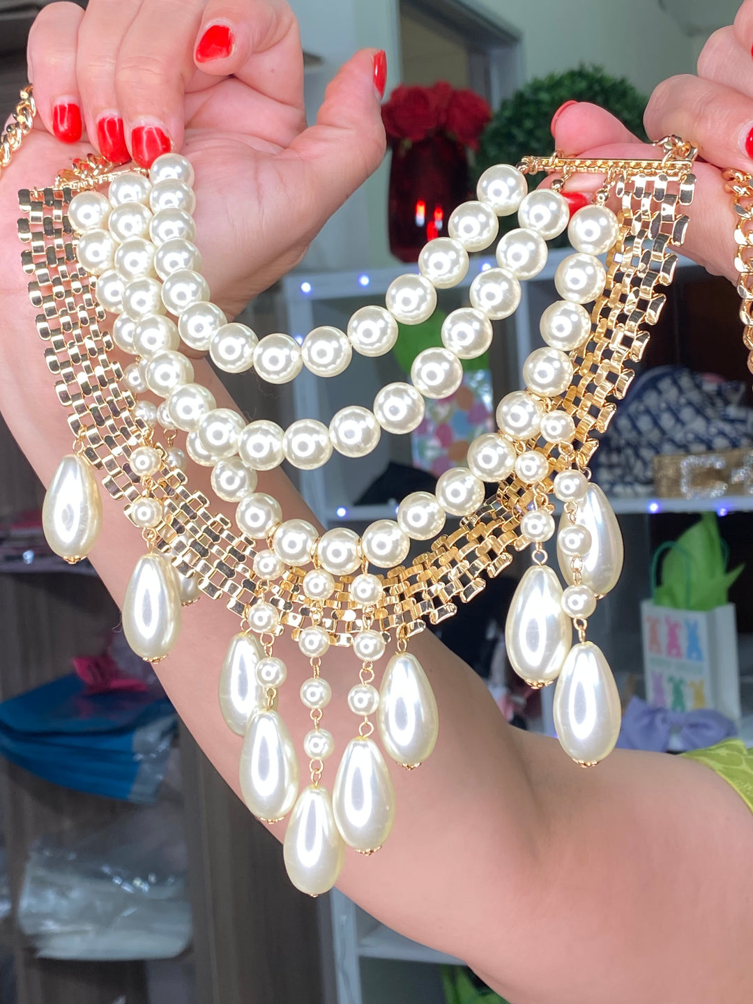 Collar Dorado Perla Cascada Set (#202)