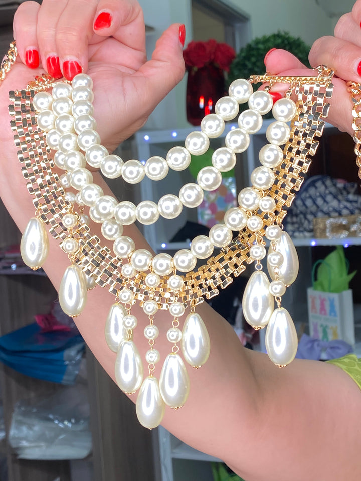 Collar Dorado Perla Cascada Set (#202)