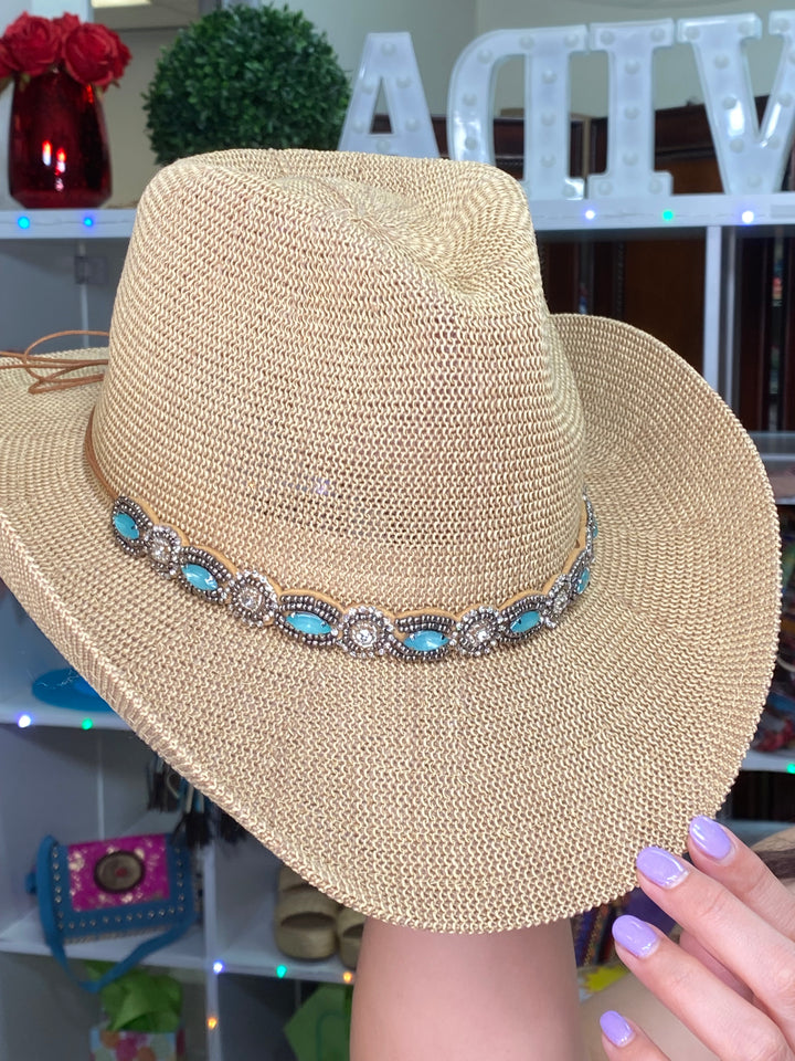 Sombrero Mocha Cinta Piedra Turqueza y Clear (#137)