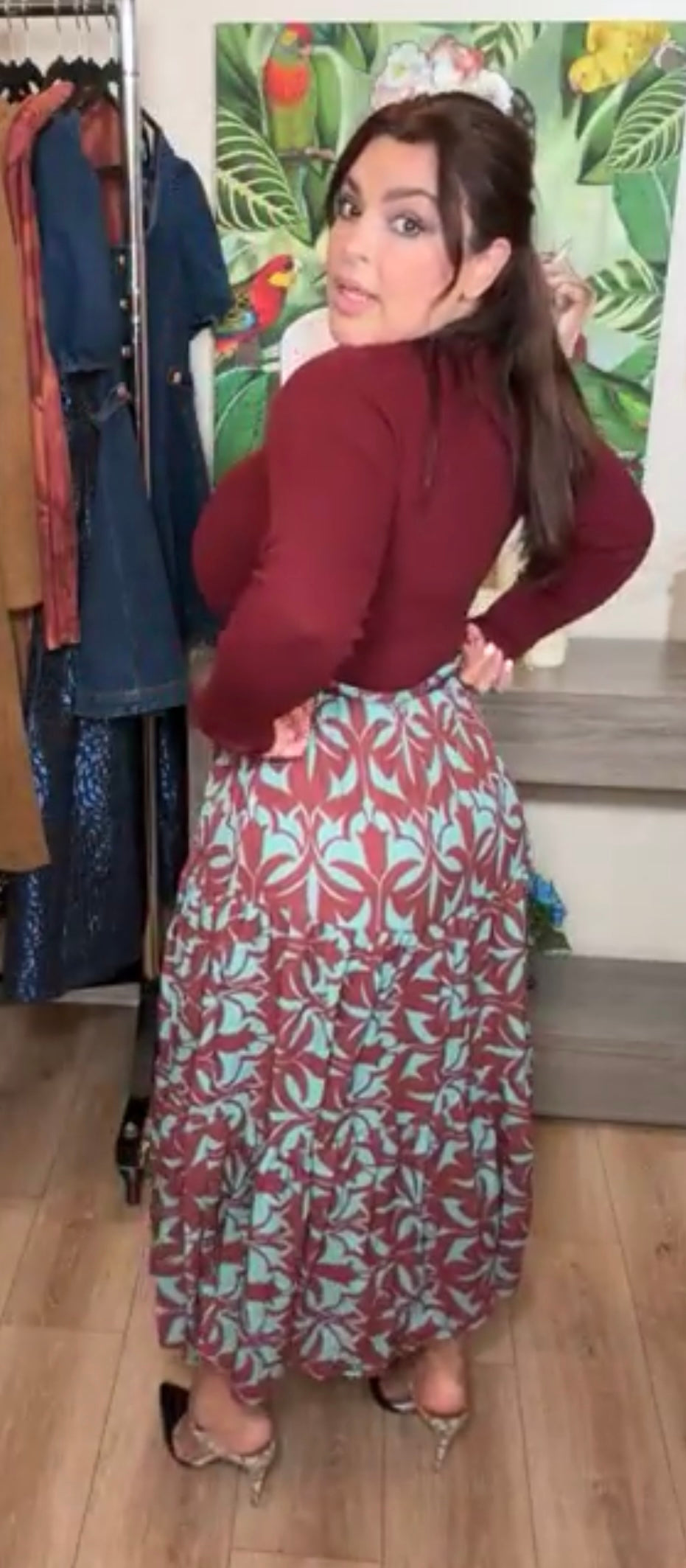 Vestido Vino Y Turquesa Circular Top De Punto (#140)