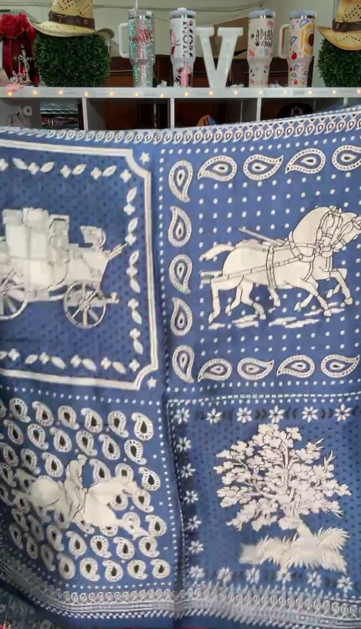 Mascada Azul y Beige Pañuelo Herm (#202)