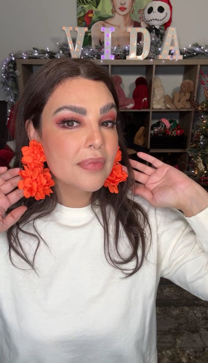 Arete Naranja Flor Doble XL Lux (#247)