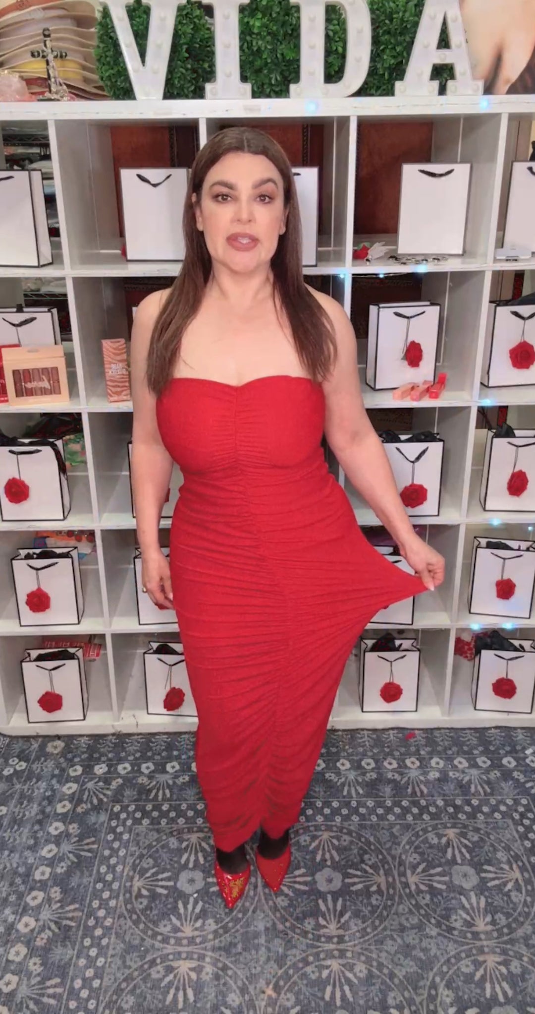 Vestido Rojo Glitter Strapless Ultra Stretch (#188)