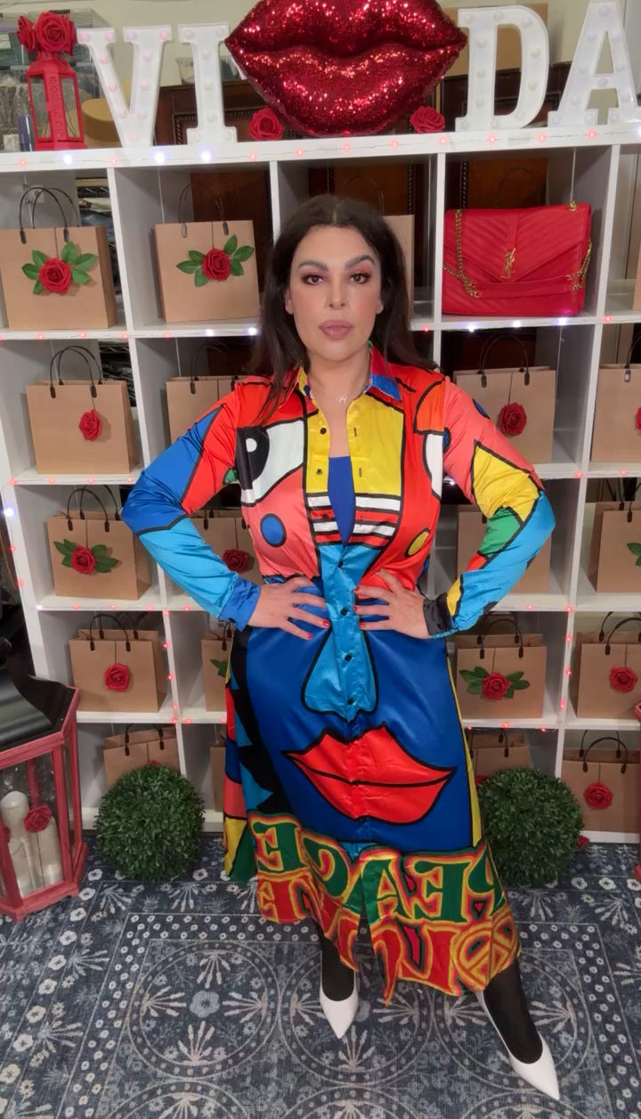 Vestido Multi Tono Satinado Maxi (#181)