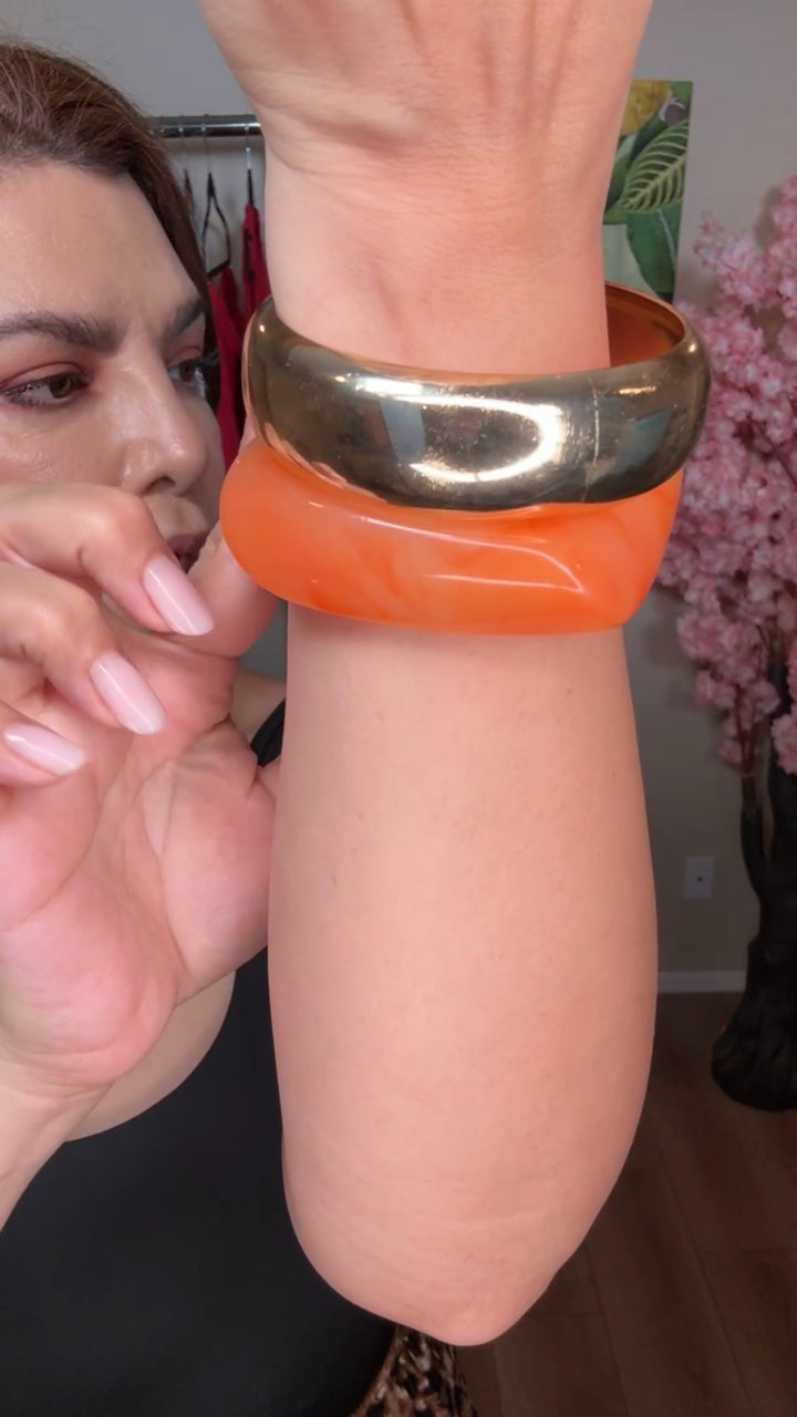 Pulsera Naranja Y Oro Set Doble Chunky (#159)