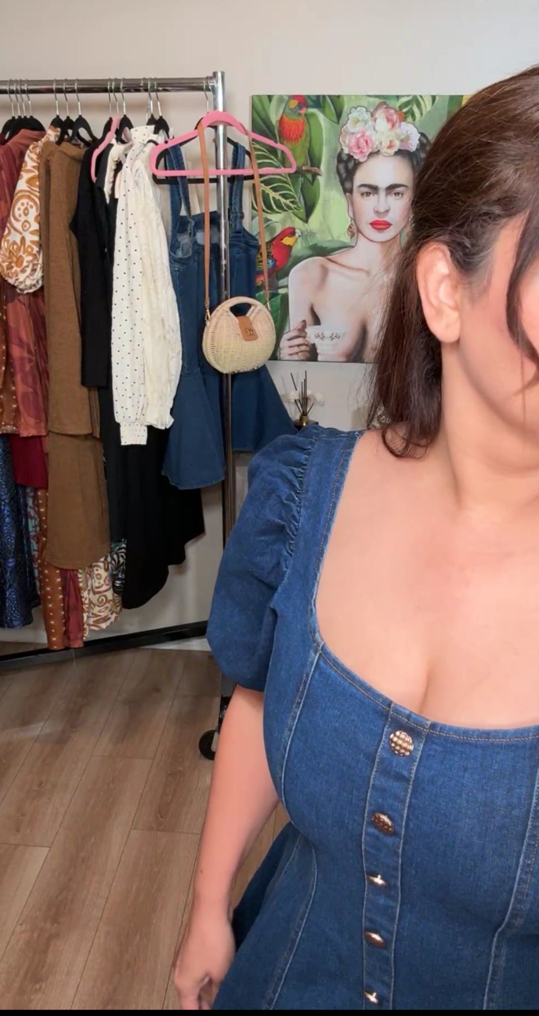 Vestido Azul Oscuro Mezclilla Puff Mini Cuello Cuadrado (#347)