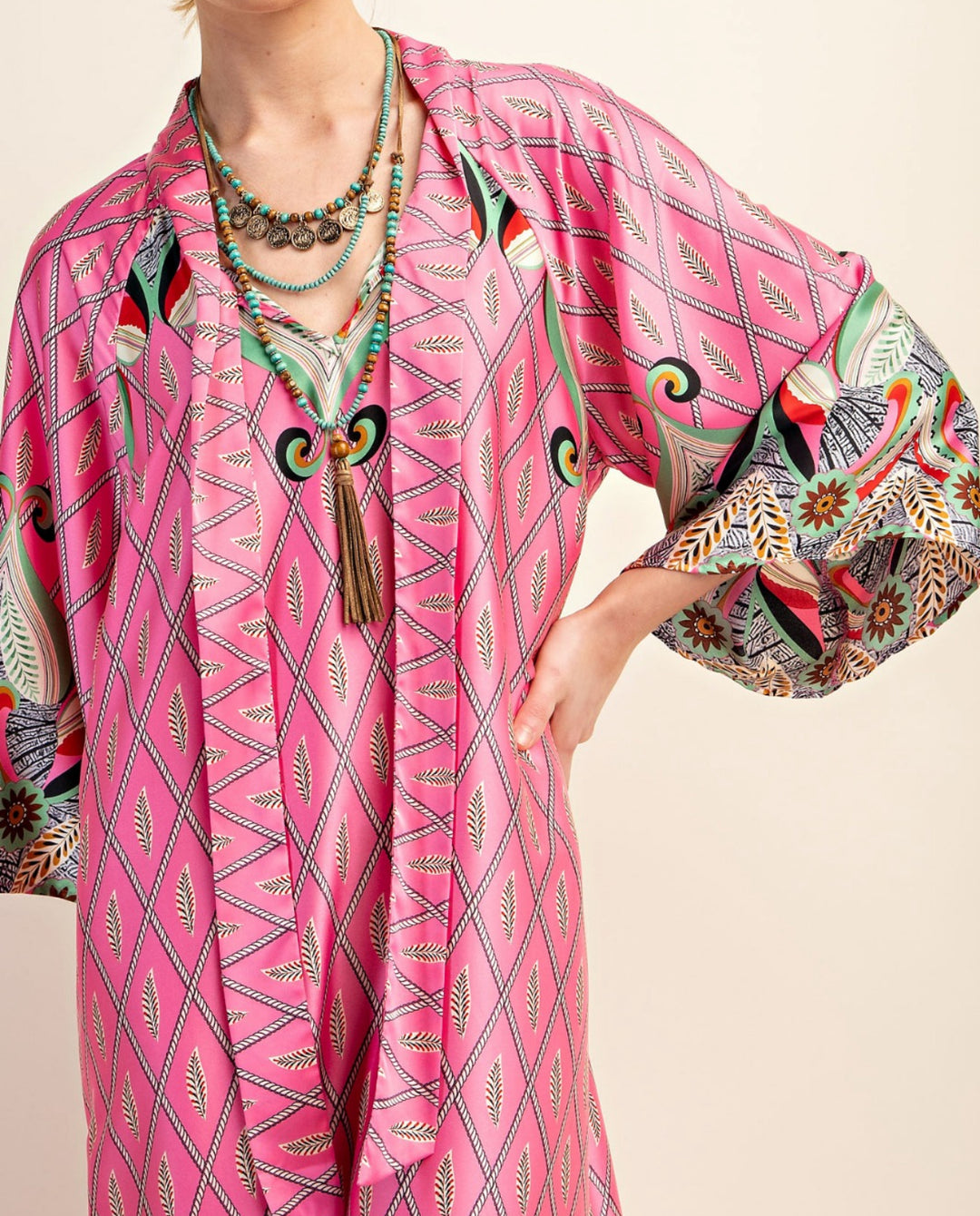 Vestido Rosa Satinado Diseño Pavoreal Maxi (#151)