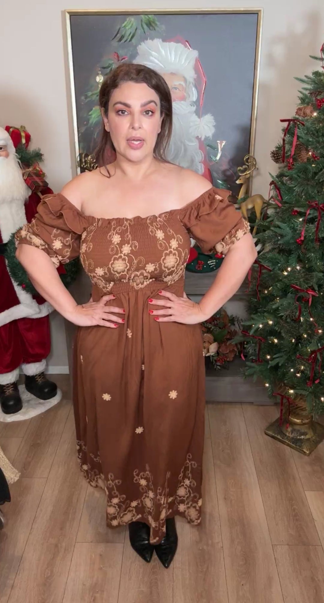 Vestido café chocolate y mocha off shoulder midi (#142)