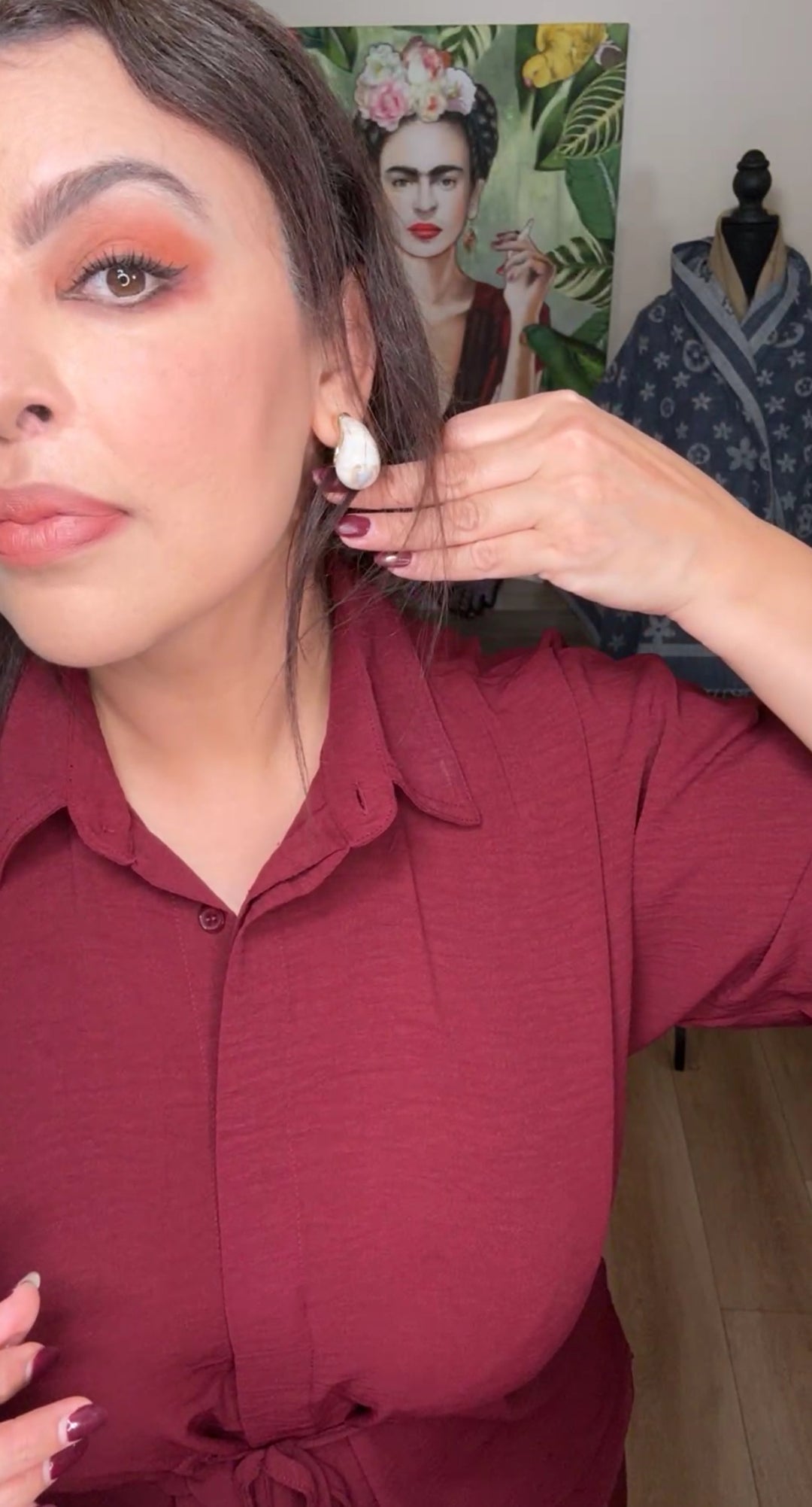 Arete beige y mocha gota elegante (#101)