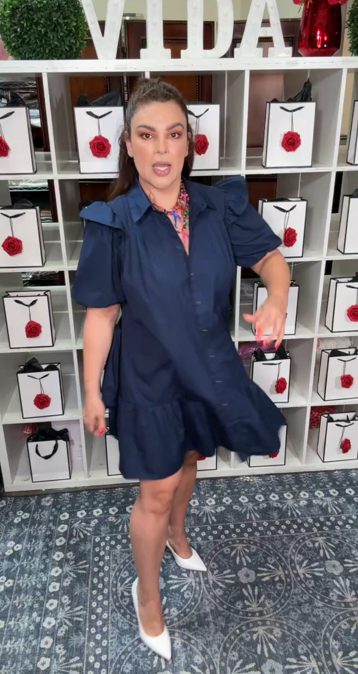Vestido Azul Marino Mini Flow Cinto Oversized (#160)