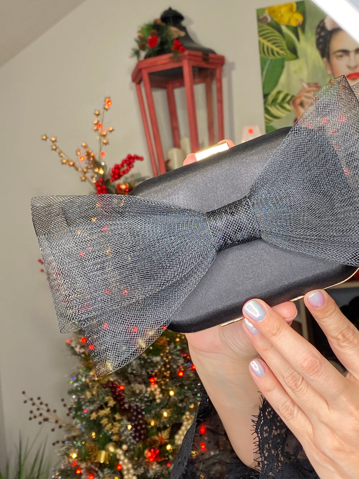 Bolsa Negra Satin Moño Tulle (#131)