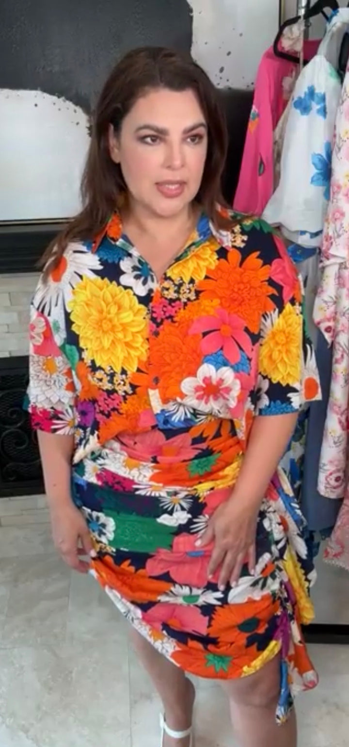 Set multi floral azul marino ruffles tropical (