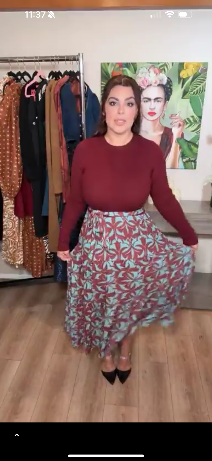 Vestido Vino Y Turquesa Circular Top De Punto (#140)