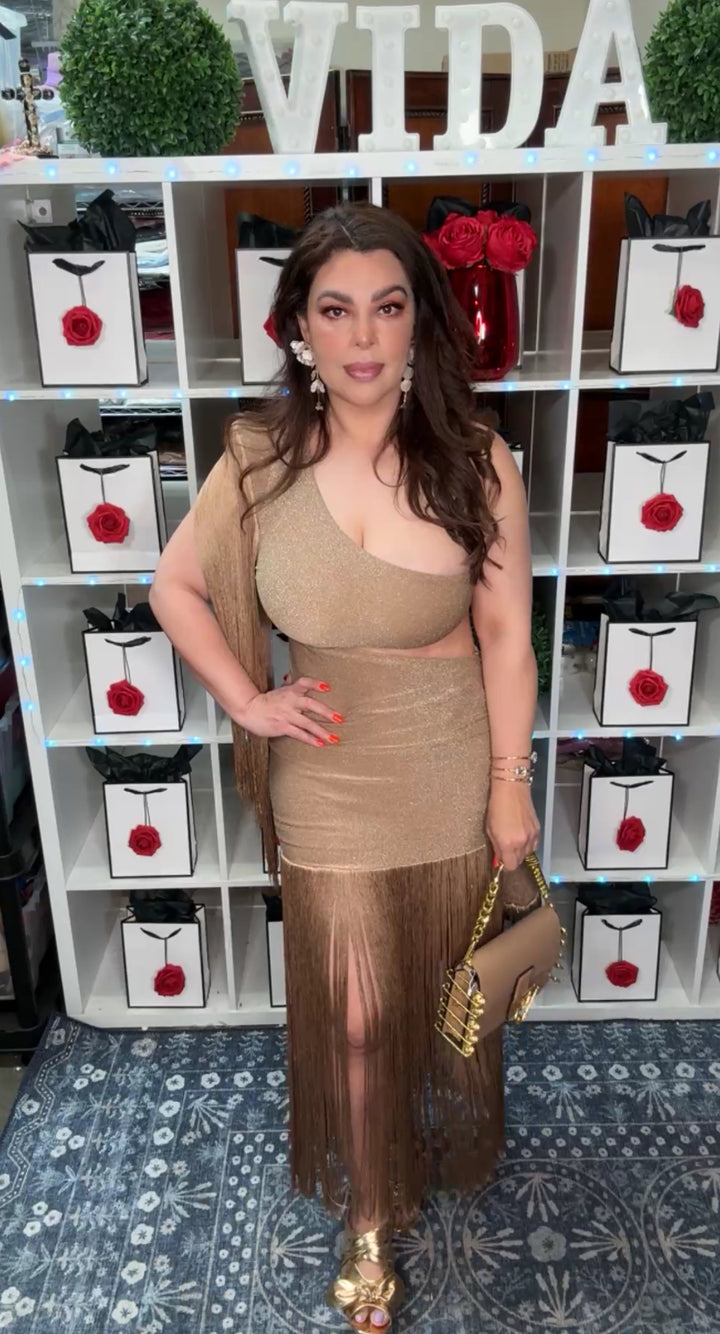 Vestido Mocha Stretch Metalico Barbas Tulum Lux