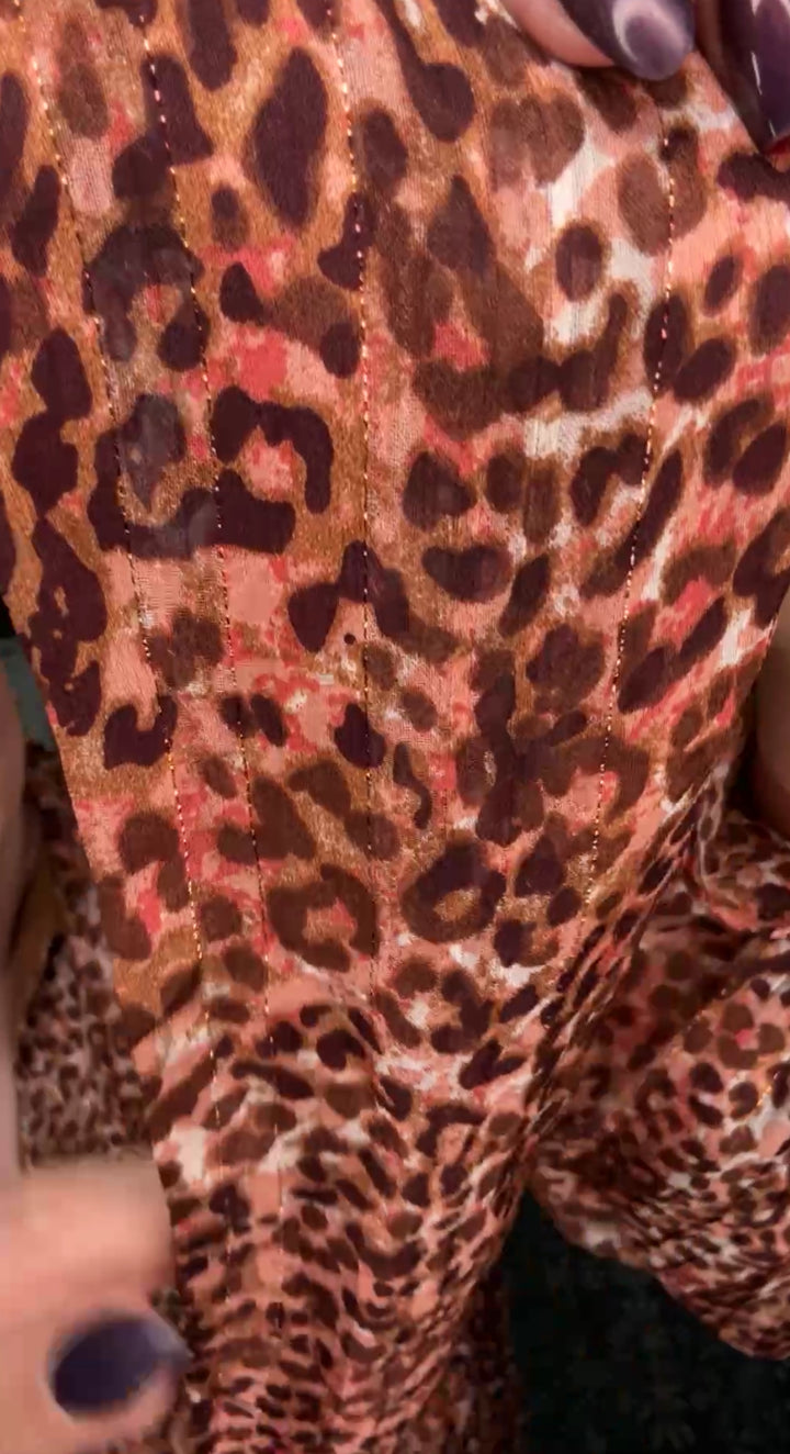 Vestido Café y Coral Leopardo Flowy Moño (#145)