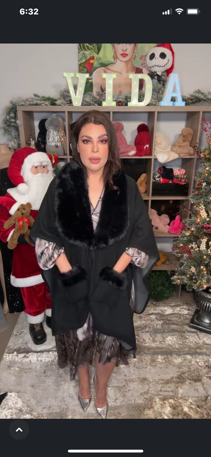 Shawl Negro Cuello Fur Lux (#150)