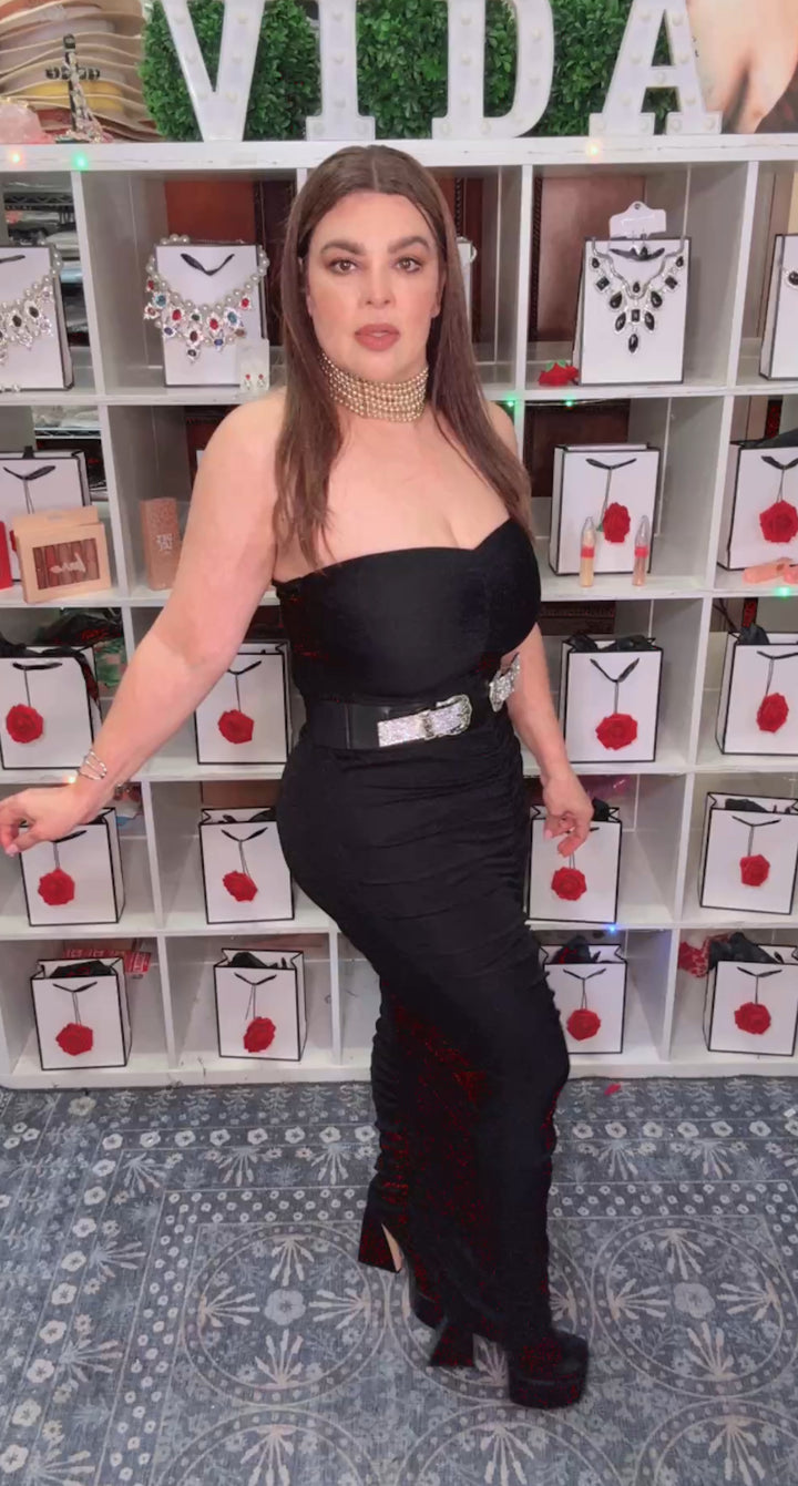 Vestido Negro Glitter Strapless Ultra Stretch (#158)
