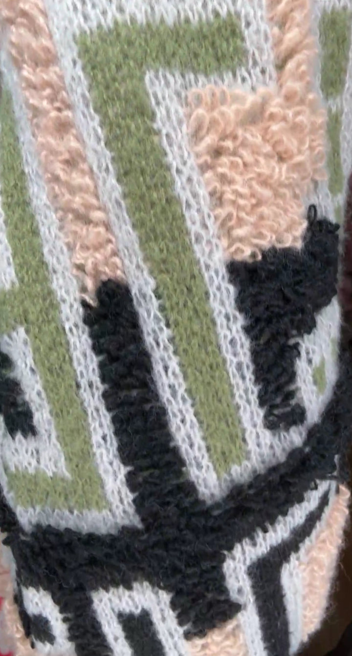 Sweater verde y soldado multi FF abotonado tejido saltado stretch (#148)